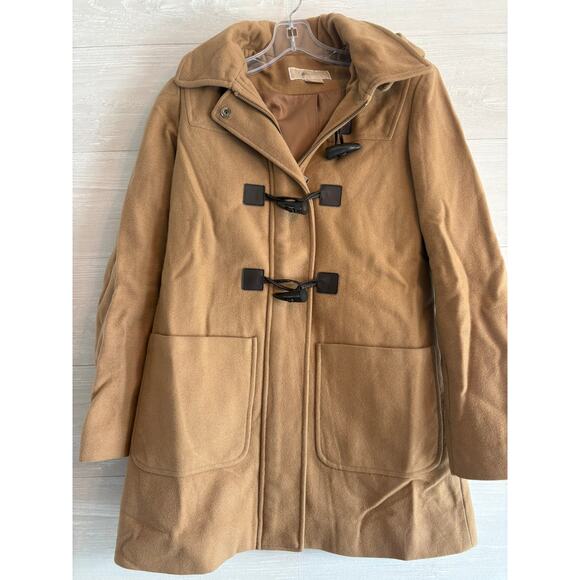 Michael Kors Jackets & Blazers - Michael Kors Caramel Beige Tan Brown Hooded Wool Coat with Buckles Size XS 2